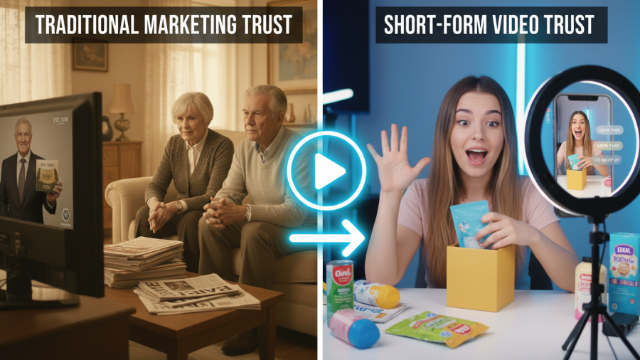 Visualizing the shift from traditional marketing trust to short-form video trust.