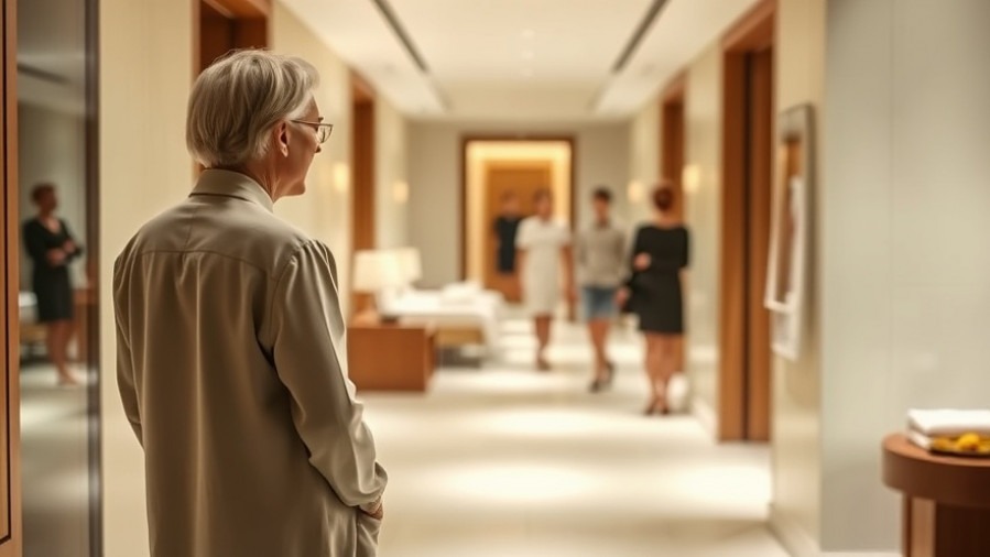 Spa director observing guest flow in a calming, stress relief spa environment.