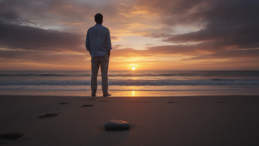 Man practicing how to stay calm under stress in a peaceful setting.