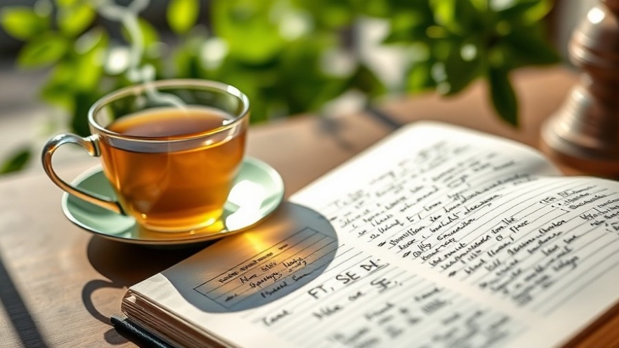 Spa leadership lessons: a journal, tea, and sunlight symbolizing clarity and focus.