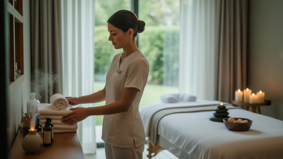 Behind the scenes at a spa showcasing emotional intelligence in leadership for creating trust in teams.