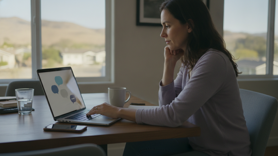Sacramento resident using a laptop in a cozy home, embodying everyday AI interaction.