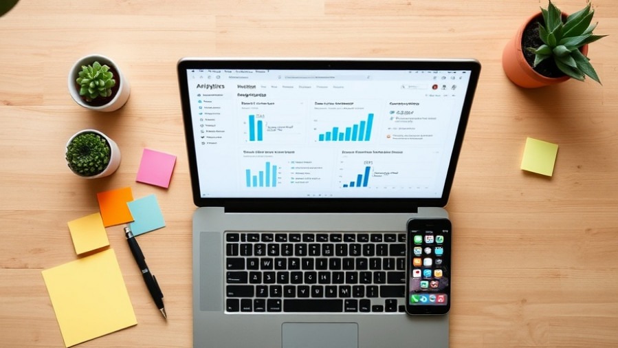 Organized workspace with social media analytics dashboard and tools for business engagement.