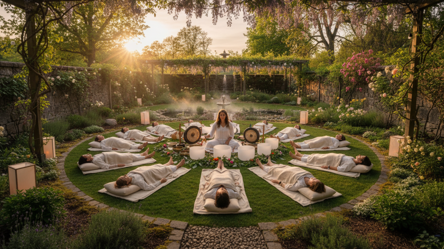 Spas enhance relaxation with communal sound baths and vibrational sound therapies.