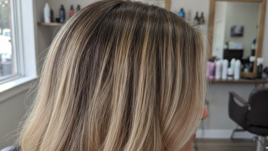 Hair color grow out effects visible after Week 14, highlighting root growth.