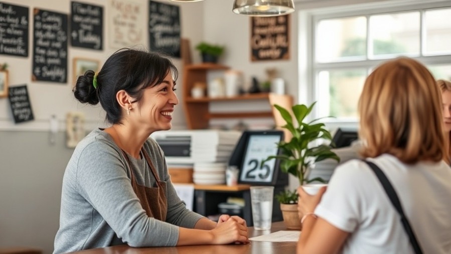 Small business owner sharing authentic brand storytelling with a customer.