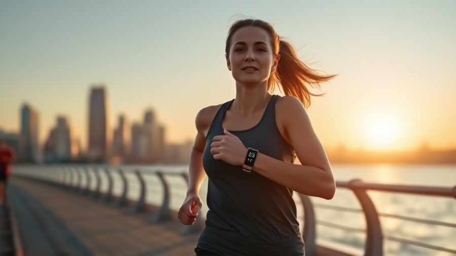 Woman in her 30s jogging at sunrise, promoting women's health fitness.