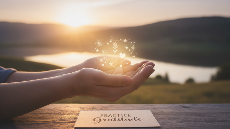 Practicing gratitude to acknowledge life's good things.