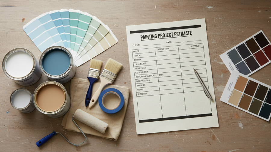 Professional paint quote checklist with supplies and color charts for estimating.