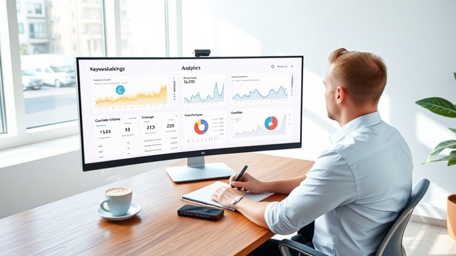 Business owner using SEO analysis tools to review website performance metrics.