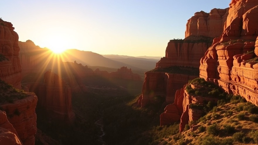 Sunrise over Sedona's red rock formations, showcasing beauty and transformation.