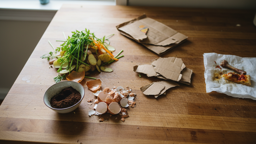 Compost materials for vermicomposting, showcasing nutrient-rich compost ingredients.