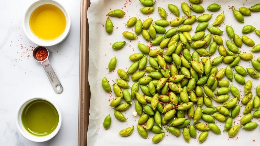 Roasted edamame with sea salt and chili flakes, a nutritious snack rich in protein.
