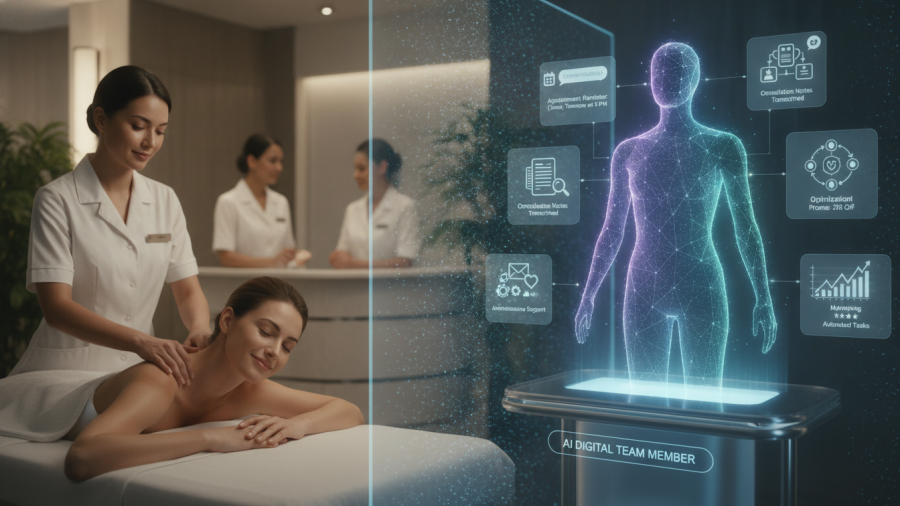 AI tools for spa owners as digital team members enhancing operations and marketing.