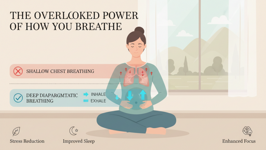 Explore the gut health and mood connection through mindful breathing techniques.