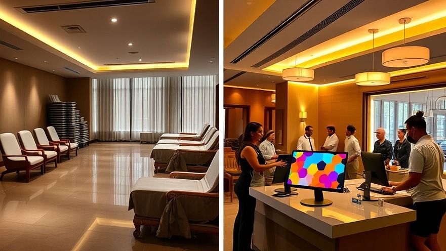 Split-scene of a spa lobby before and after reopening, showcasing resilience.