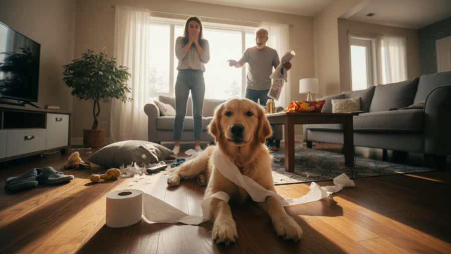 Dog training tips for managing mischievous adolescent behavior.