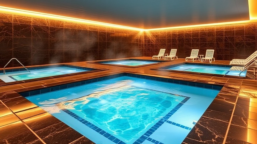 Luxurious indoor hot tub area with polished granite and warm lighting.