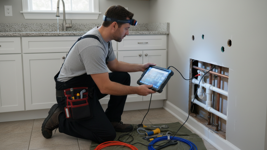 Plumber diagnosing hidden causes of low water pressure in Sacramento homes.