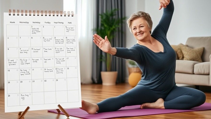 Middle-aged woman stretching on a yoga mat, promoting lifestyle changes for bloating.