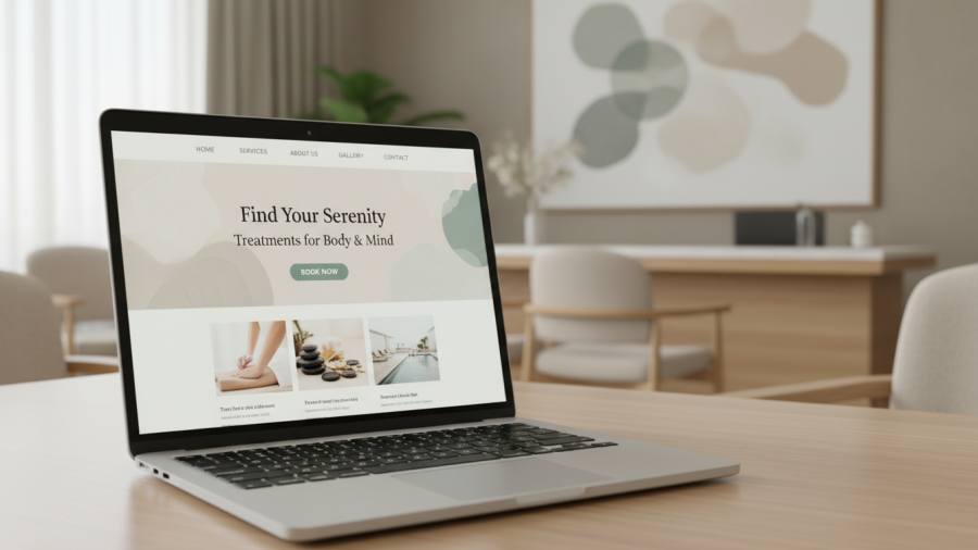 Modern spa website on laptop with clean layout and easy booking options.
