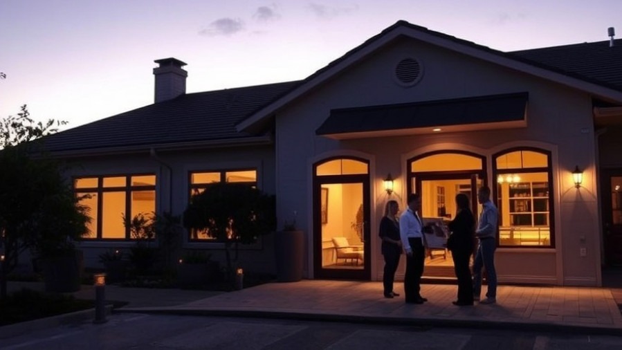 Calm guests leaving a lit spa at dusk, showcasing wellness and sustainable culture.