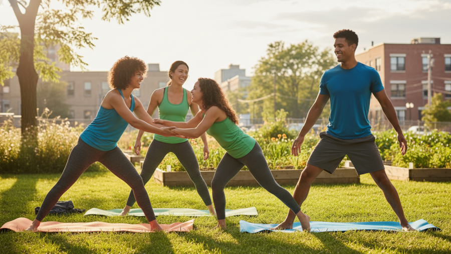 People enjoying physical activity and sleep outdoors, showcasing community and connection.