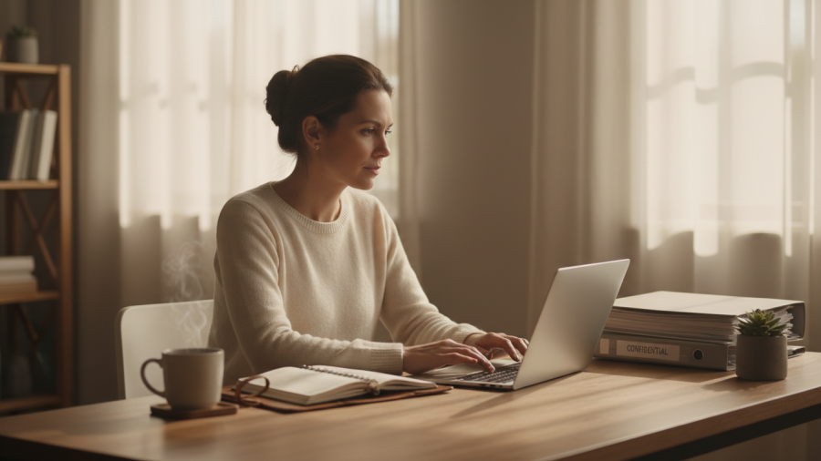 Spa manager reflecting on time management strategies for overcoming procrastination.