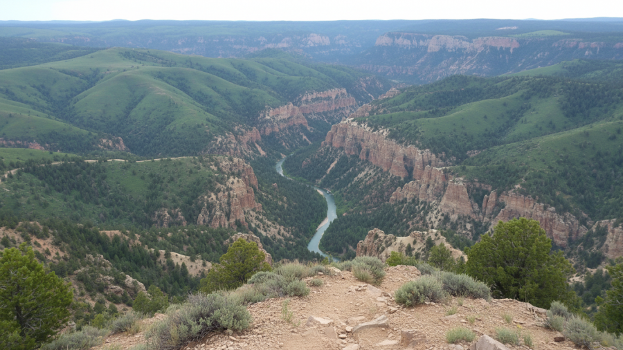 Panoramic view highlighting Auburn State Recreational Area's hiking difficulty and expansive canyon.