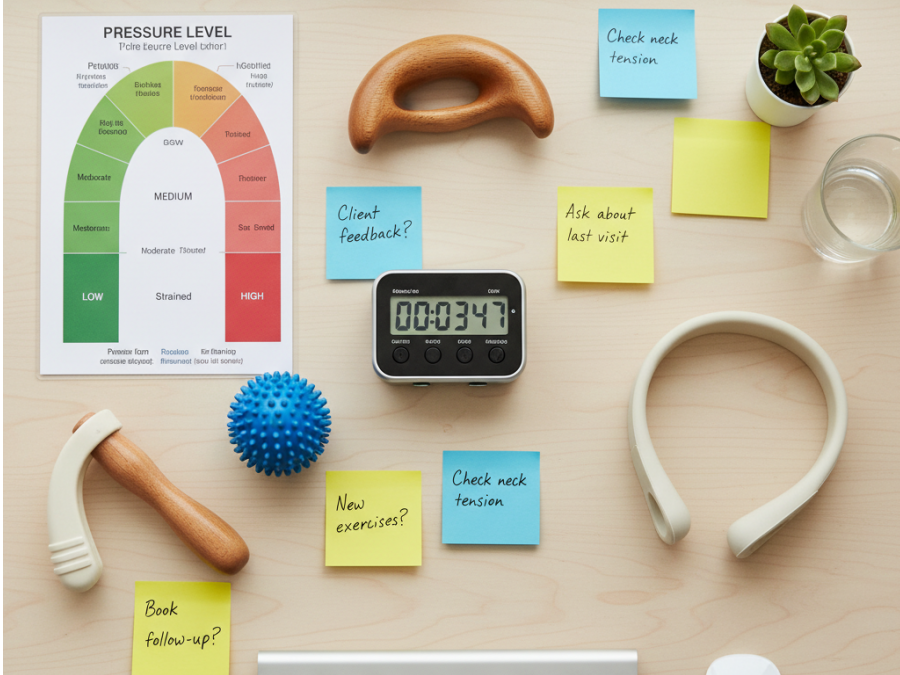 Workstation for luxury spa personalization with wellness tools and reminders.