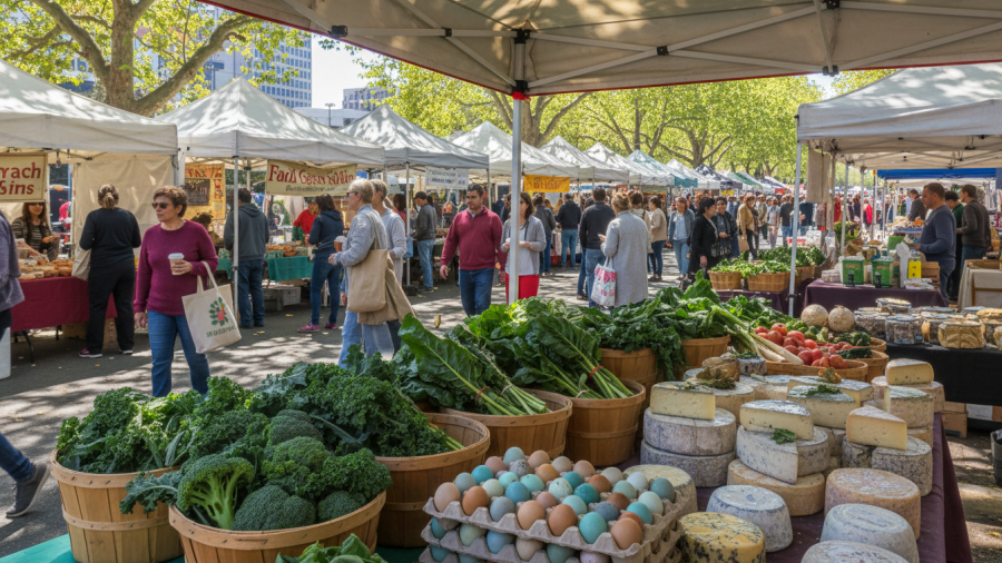 Vibrant Midtown Farmers Market featuring seasonal ingredients and protein-rich recipes.