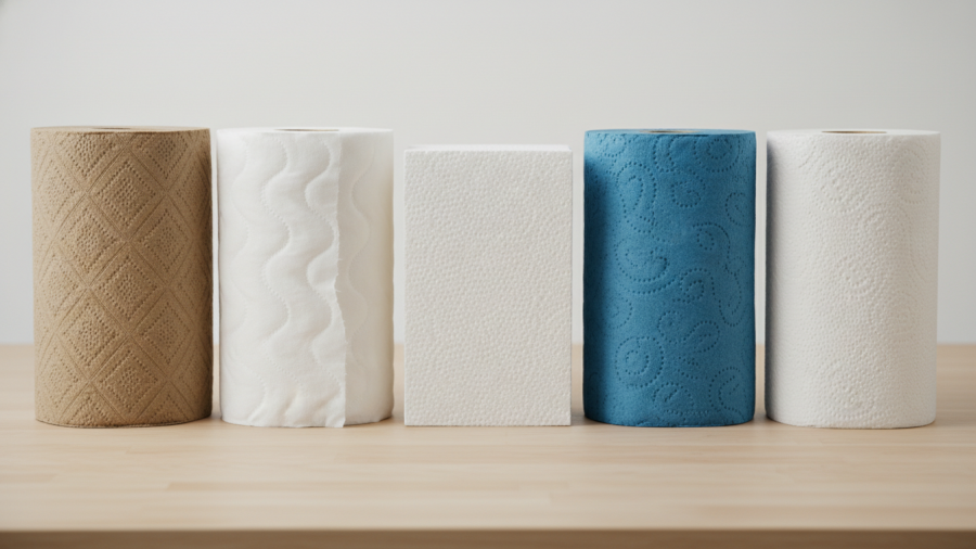 Eco-friendly sustainable paper towels showcasing various textures and styles.