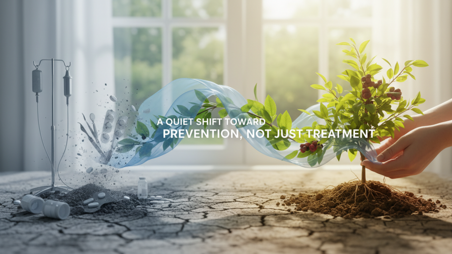 A serene scene depicting the shift towards eye health nutrition and omega-3 for eyes.