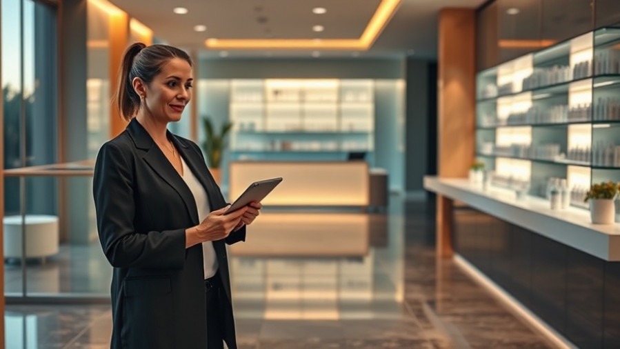 Sarah Gabriel in a MedSpa lobby, embodying a motivating vision for biotech integration.