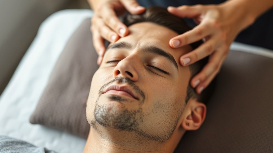 A man enjoys deep relaxation during a head massage from a therapist.
