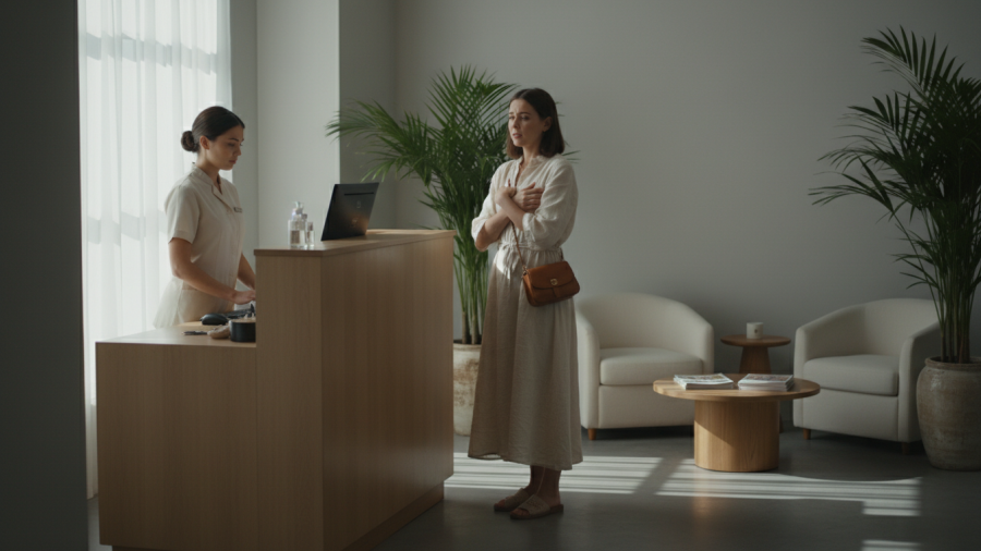 Spa reception area illustrating the emotional impact on customer experience.