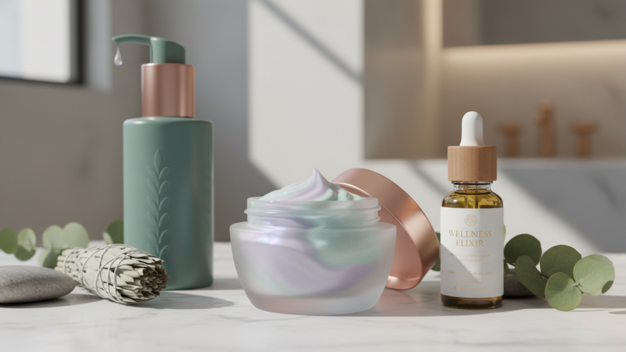Exploring 2026 spa skincare trends with tactile textures and elegant designs.