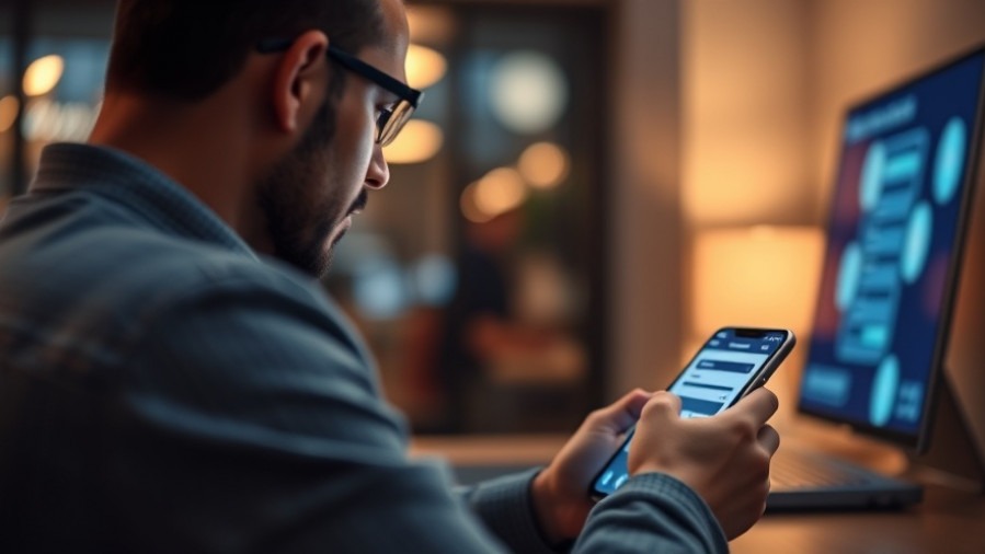Client using smartphone for automated onboarding process, photorealistic scene.