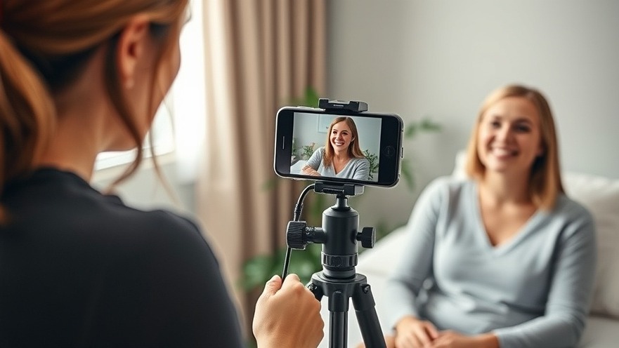 Massage therapist recording client testimonial video for spa content strategy.