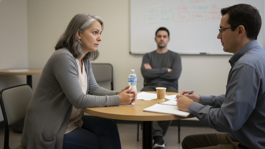 Spa team resistance to change: experienced staff engages positively in a meeting.