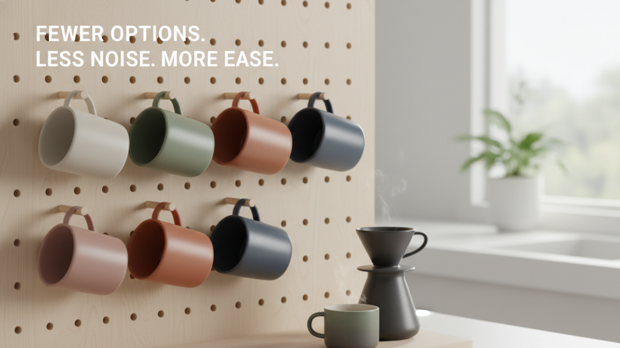Streamlined mug collection embodying minimalism for sustainable living.