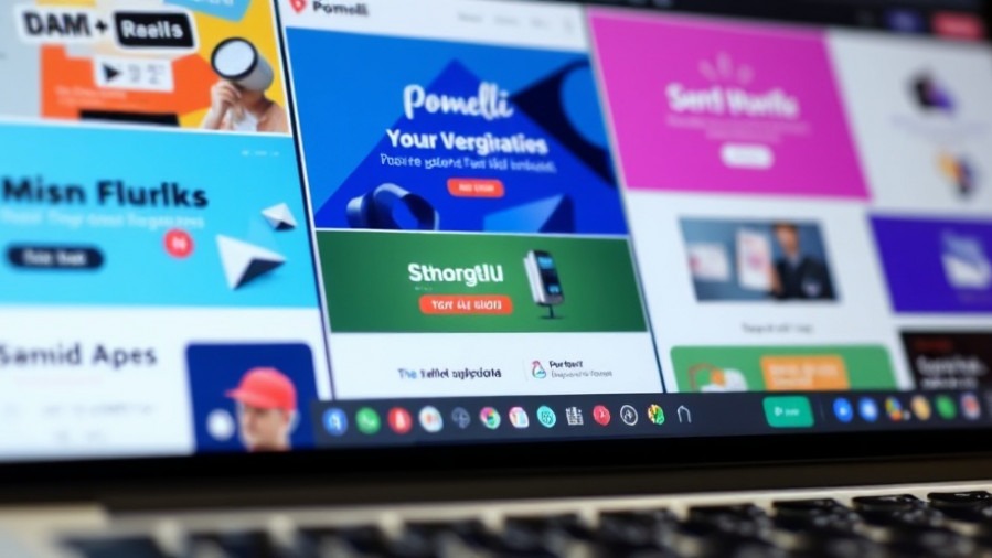 Close-up of a laptop displaying vibrant marketing templates for AI marketing automation.