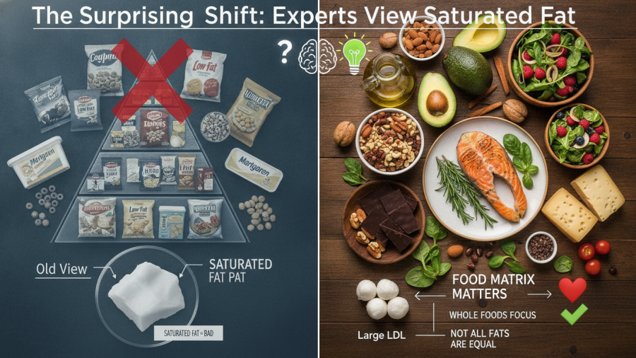 Experts shift views on saturated fat's role in healthy eating habits for long-term health.