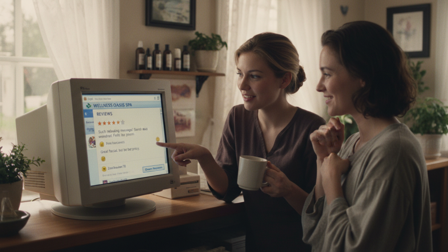 Managing online reviews for wellness businesses through reputation management tools.