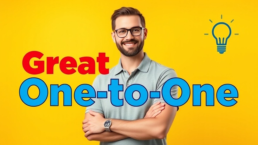 Confident man with tips for one-on-one meetings on a vibrant background.