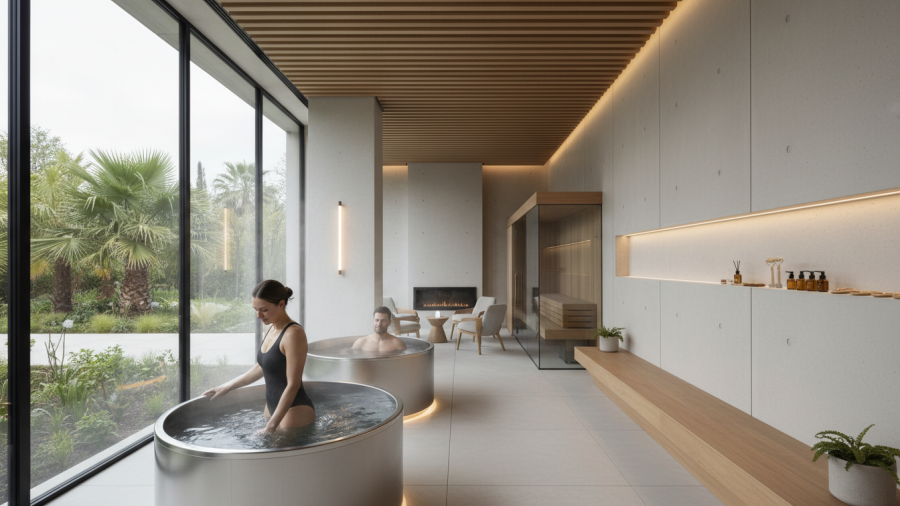 Cold water immersion in Sacramento at a modern wellness center for recovery.