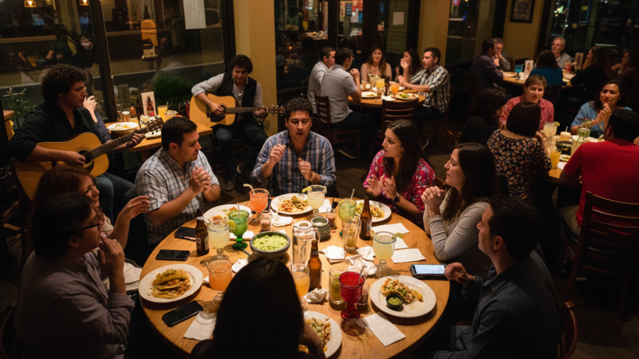 Vibrant restaurant atmosphere showcasing authentic Mexican cuisine during a lively evening.
