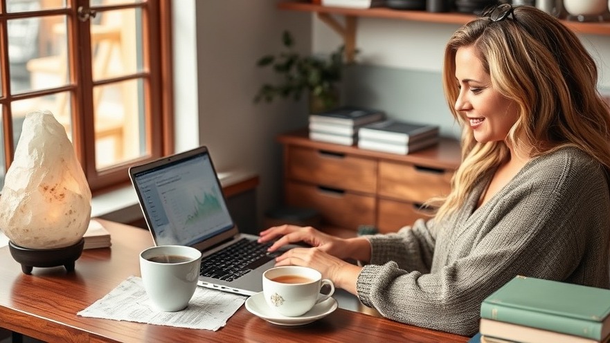 Spa owner reviewing blog traffic for wellness business marketing and client engagement.