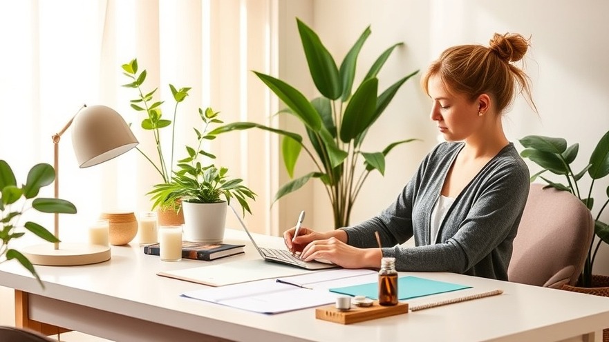 Spa management tips: A serene spa owner plans goals at a calming desk.