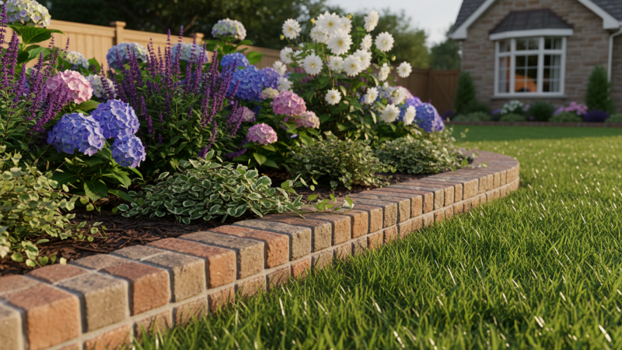 Lawn maintenance services list featuring edging, trimming, and planting.